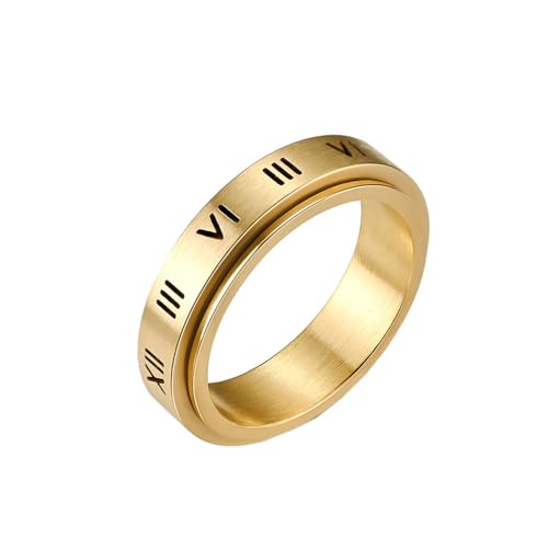 PAURO Herren 6mm Hochglanzpolierte Römische Ziffern Drehbarer Ring für Angst Gold Größe 60 (19.1) von PAURO