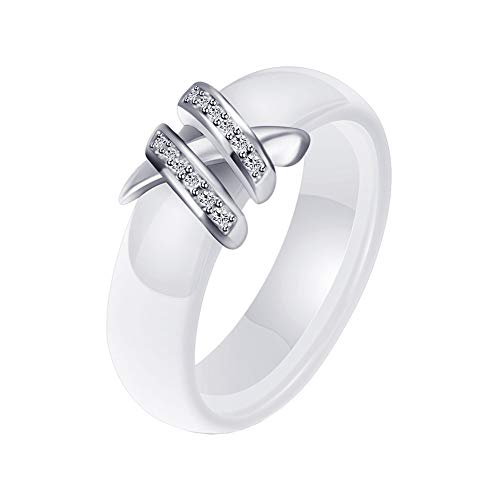 PAURO Herren Damen 6MM Doppel X Form Ringe Keramik Mikro Runder Zirkonia Weiß Größe 57 (18.1) von PAURO