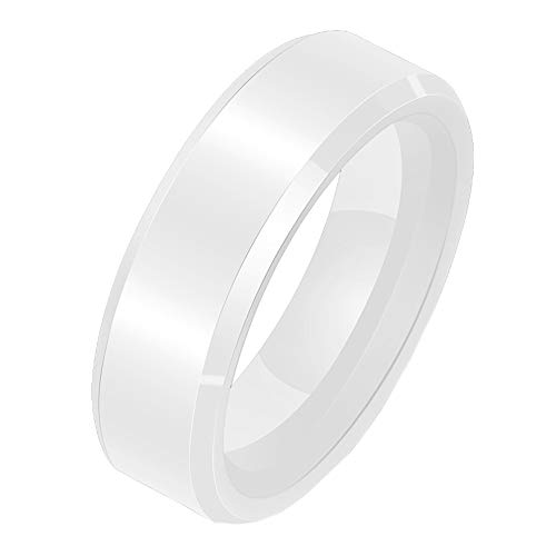 PAURO Herren Damen 6MM Einfacher Paar Ringe Versprechen Verlobung Hochzeitsband Keramik Weiß Größe 54 (17.2) von PAURO