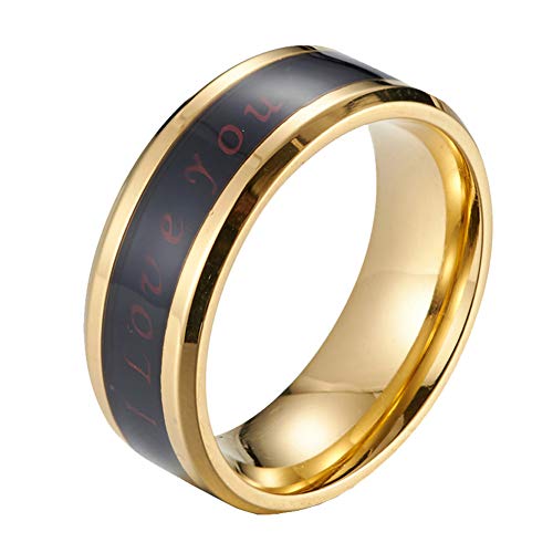 PAURO Herren Damen 8 MM I Love You Temperatur Stimmung Ringe Versprechen Verlobung Ehering Edelstahl Gold Größe 54 (17,2) von PAURO