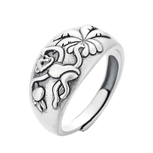 PAURO Herren Damen Chinesisches Tierkreiszeichen Ehering Ring Einstellbar Charmante Horoskope Schmuck AFFE von PAURO