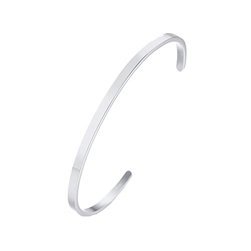 PAURO Herren Damen Edelstahl 3MM Eröffnungsarmband Armreif Manschette für Unisex Silber Durchmesser 64MM von PAURO