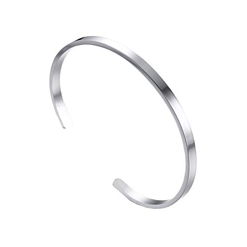 PAURO Herren Damen Edelstahl 4MM Eröffnung Einfach Armband Armreif Manschette für Unisex Silber Durchmesser 63MM von PAURO
