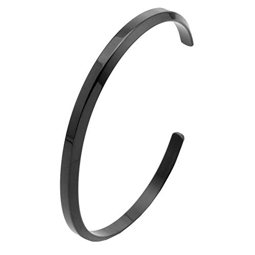 PAURO Herren Damen Edelstahl 4mm Eröffnungsarmband Armreif Manschette für Unisex Schwarz Dia 54mm von PAURO