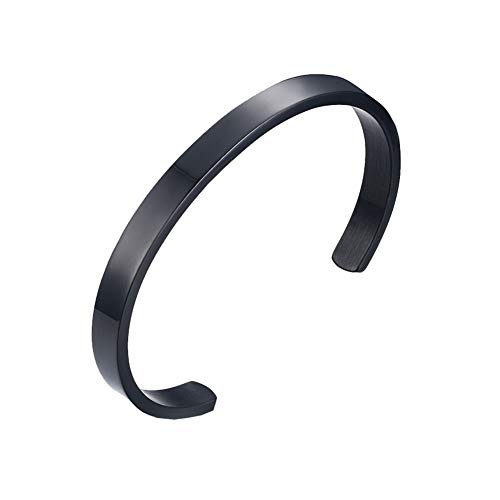 PAURO Herren Damen Edelstahl 6MM Eröffnung Einfach Armband Armreif Manschette für Unisex Schwarz Dia 56MM von PAURO