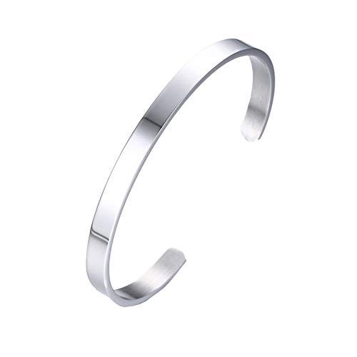 PAURO Herren Damen Edelstahl 6MM Eröffnungsarmband Armreif Manschette für Unisex Silber Dia 65mm von PAURO