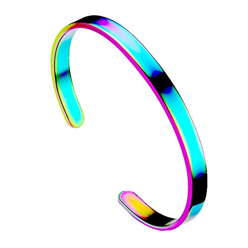 PAURO Herren Damen Edelstahl 6mm Eröffnungsarmband Armreif Manschette für Unisex Regenbogen Dia 55mm von PAURO