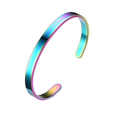 PAURO Herren Damen Edelstahl 6mm Eröffnungsarmband Armreif Manschette für Unisex Regenbogen Dia 62mm von PAURO