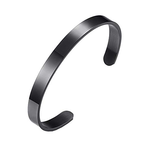 PAURO Herren Damen Edelstahl 6mm Eröffnungsarmband Armreif Manschette für Unisex Schwarz Dia 62mm von PAURO