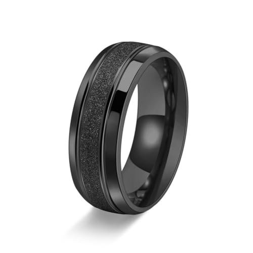 PAURO Herren Damen Edelstahl 8MM Einfacher Sandstrahl Kuppelring Schwarz Größe 54 (17.2) von PAURO