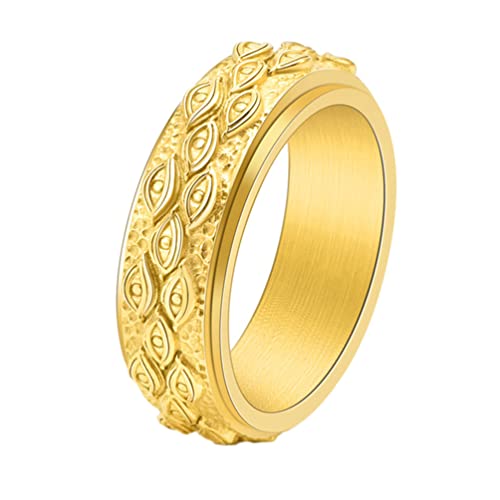 PAURO Herren Damen Edelstahl 8mm Edelstahl Jahrgang Gotisch Böser Blick Ring Gold Größe 57 (18.1) von PAURO