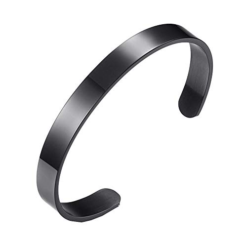 PAURO Herren Damen Edelstahl 8mm Eröffnungsarmband Armreif Manschette für Unisex Schwarz Dia 62mm von PAURO