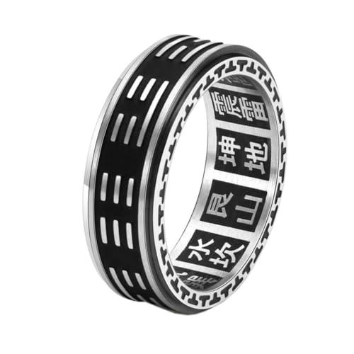 PAURO Herren Damen Edelstahl Chinesischer Stil Taiji Bagua Yin Yang Glücklich Drehbarer Ring Schwarz Größe 62 (19.7) von PAURO