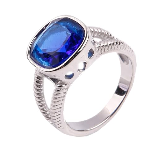 PAURO Herren Damen Edelstahl Einfacher Quadratischer Verlobungsring mit Kubischem Zirkoniumdioxid Silber Dunkelblau Größe 54 (17.2) von PAURO