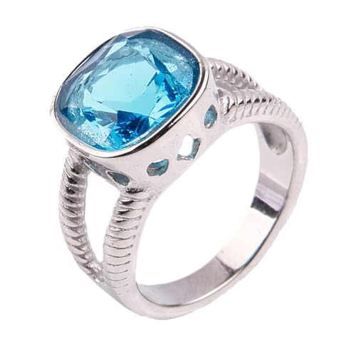 PAURO Herren Damen Edelstahl Einfacher Quadratischer Verlobungsring mit Kubischem Zirkoniumdioxid Silber See Blau Größe 68 (21.6) von PAURO