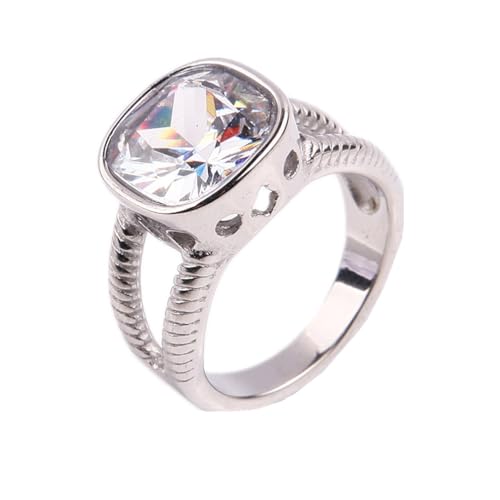 PAURO Herren Damen Edelstahl Einfacher Quadratischer Verlobungsring mit Kubischem Zirkoniumdioxid Silber Weiß Größe 70 (22.3) von PAURO