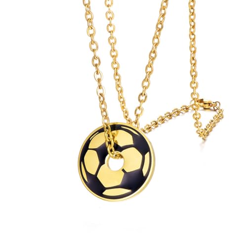 PAURO Herren Damen Edelstahl Fußball Ball Anhänger Halskette mit Kette Hip Hop Punk Gold von PAURO