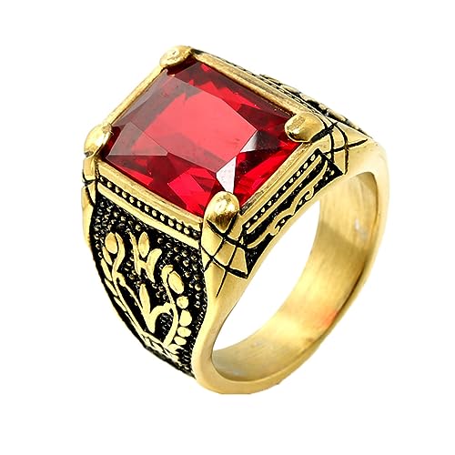 PAURO Herren Damen Edelstahl Hochglanzpolierte Tulipanes Ring Quadrat Edelstein Versprechen Ehering Gold Schwarz Rot Größe 72 (22.9) von PAURO
