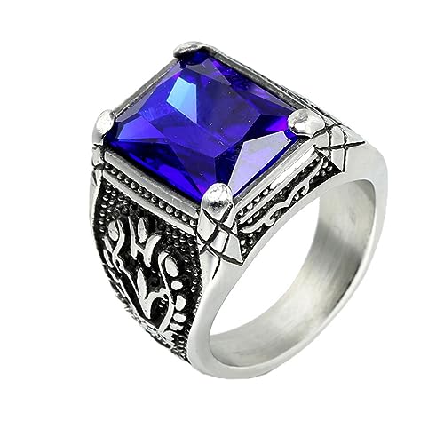 PAURO Herren Damen Edelstahl Hochglanzpolierte Tulipanes Ring Quadrat Edelstein Versprechen Ehering Silber Schwarz Dunkelblau Größe 74 (23.6) von PAURO