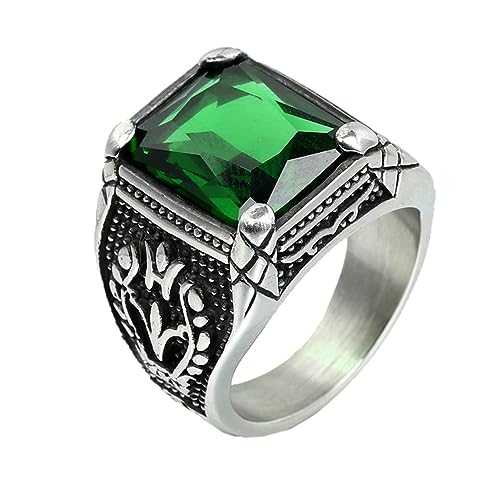 PAURO Herren Damen Edelstahl Hochglanzpolierte Tulipanes Ring Quadrat Edelstein Versprechen Ehering Silber Schwarz Grün Größe 60 (19.1) von PAURO