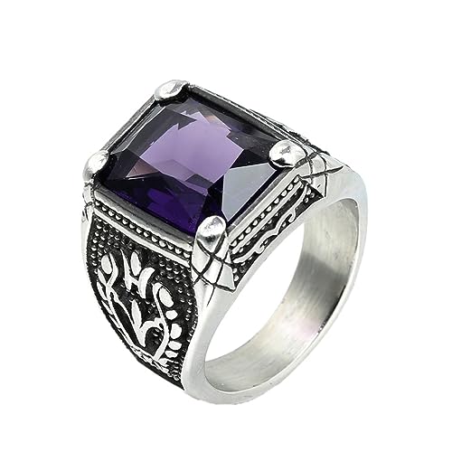 PAURO Herren Damen Edelstahl Hochglanzpolierte Tulipanes Ring Quadrat Edelstein Versprechen Ehering Silber Schwarz Violett Größe 60 (19.1) von PAURO