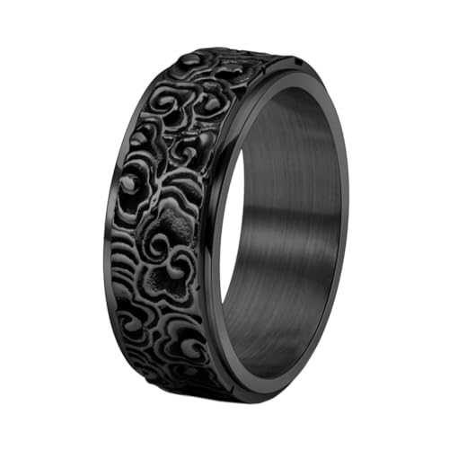 PAURO Herren Damen Edelstahl Jahrgang Chinesischer Stil Verheißungsvolle Wolken Drehbarer Ring Schwarz Größe 54 (17.2) von PAURO