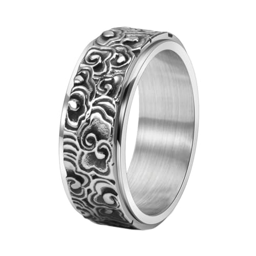 PAURO Herren Damen Edelstahl Jahrgang Chinesischer Stil Verheißungsvolle Wolken Drehbarer Ring Silber Größe 54 (17.2) von PAURO