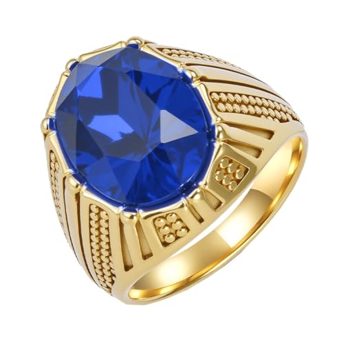 PAURO Herren Damen Edelstahl Jahrgang Hip Hop Punk Ovaleer Zirkonia Daumenring Gold Blau Größe 54 (17.2) von PAURO
