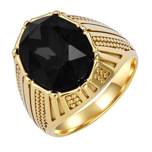 PAURO Herren Damen Edelstahl Jahrgang Hip Hop Punk Ovaleer Zirkonia Daumenring Gold Schwarz Größe 54 (17.2) von PAURO