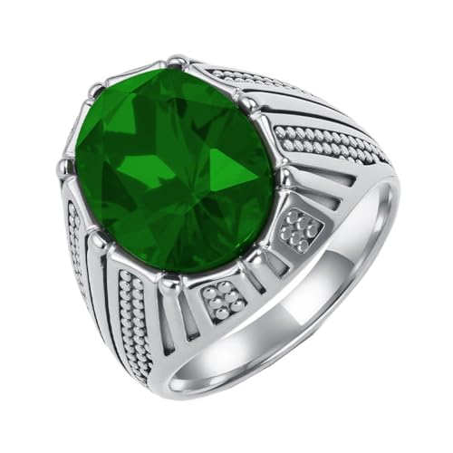PAURO Herren Damen Edelstahl Jahrgang Hip Hop Punk Ovaleer Zirkonia Daumenring Silber Grün Größe 54 (17.2) von PAURO