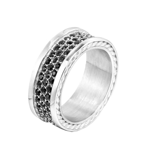 PAURO Herren Damen Edelstahl Jahrgang Kreativ Mikro Pave Schwarz CZ Ring Silber Größe 65 (20.7) von PAURO