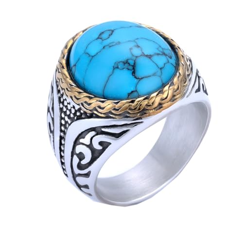 PAURO Herren Damen Edelstahl Jahrgang Kreativer Ovaler Edelstein Stellungnahme Ring Silber See Blau Größe 57 (18.1) von PAURO