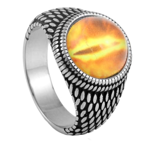 PAURO Herren Damen Edelstahl Jahrgang Punk Multicolor Edelstein Dämon Augapfel Ring Silber Orange Größe 54 (17.2) von PAURO