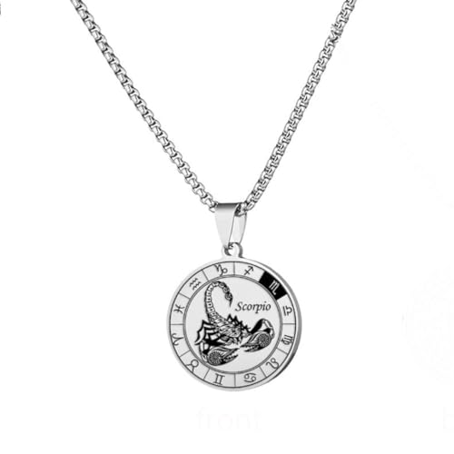 PAURO Herren Damen Edelstahl Kreative Die Zeichen des Tierkreises Anhänger 12 Konstellationen Siegel Sternzeichen Halskette Skorpion von PAURO