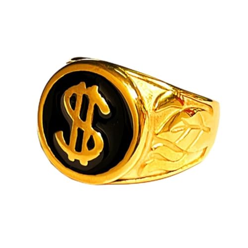 PAURO Herren Damen Edelstahl Kreativer Hochglanzpolierter Hip Hop Dollar Zeichen Ring Gold Größe 68 (21.6) von PAURO