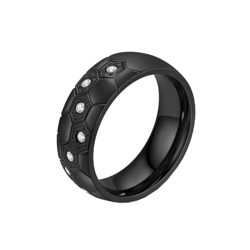 PAURO Herren Damen Edelstahl Kubischer Zirkon Einlage 8MM Personalisierte Kuppel Fußball Ring für Sport Liebhaber Schwarz Größe 57 (18.1) von PAURO