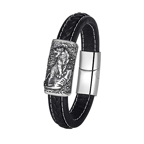 PAURO Herren Damen Edelstahl PU Jahrgang Chinesischen Stil Sternzeichen Signet Armband Tiger von PAURO