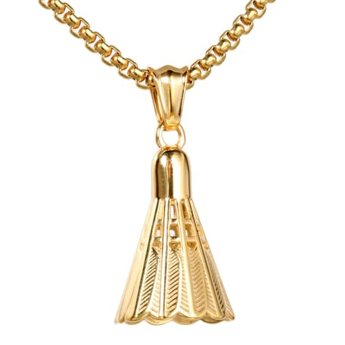 PAURO Herren Damen Edelstahl Personalisierte Jahrgang Sport Badminton Anhänger Halskette Gold von PAURO