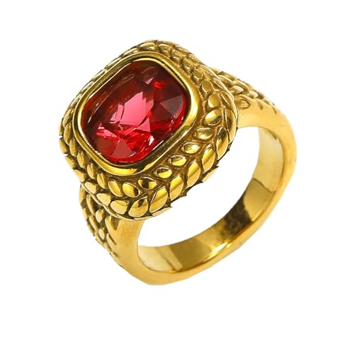 PAURO Herren Damen Edelstahl Personalisierte Retro Punk Quadrat Edelstein Ehering Gold Violett Rot Größe 62 (19.7) von PAURO