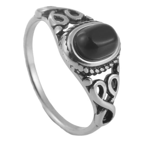 PAURO Herren Damen Edelstahl Personalisierter Jahrgang Hohle Herz Ovale Edelstein Ring Silber Schwarz Größe 57 (18.1) von PAURO