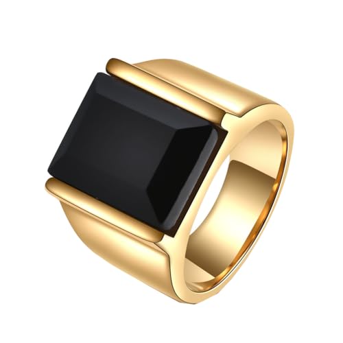 PAURO Herren Damen Edelstahl Punk Gotisch Jahrgang Minimalistisch Platz Kubisch Zirkonia Ring Gold Schwarz Größe 60 (19.1) von PAURO