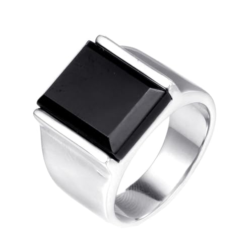 PAURO Herren Damen Edelstahl Punk Gotisch Jahrgang Minimalistisch Platz Kubisch Zirkonia Ring Silber Schwarz Größe 54 (17.2) von PAURO