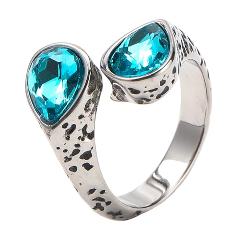 PAURO Herren Damen Edelstahl Retro Edelstein Siegelringe Teardrop Kristall Zirkon Ring Blau Größe 54 (17.2) von PAURO