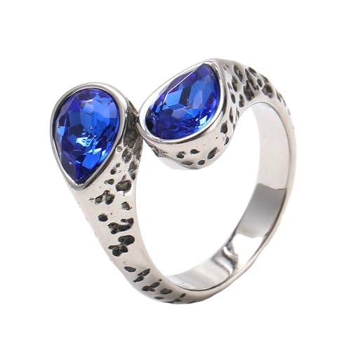 PAURO Herren Damen Edelstahl Retro Edelstein Siegelringe Teardrop Kristall Zirkon Ring Dunkel Blau Größe 70 (22.3) von PAURO