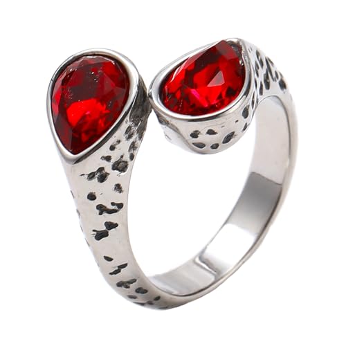 PAURO Herren Damen Edelstahl Retro Edelstein Siegelringe Teardrop Kristall Zirkon Ring Dunkel Rot Größe 54 (17.2) von PAURO