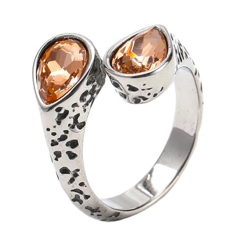 PAURO Herren Damen Edelstahl Retro Edelstein Siegelringe Teardrop Kristall Zirkon Ring Orange Größe 60 (19.1) von PAURO