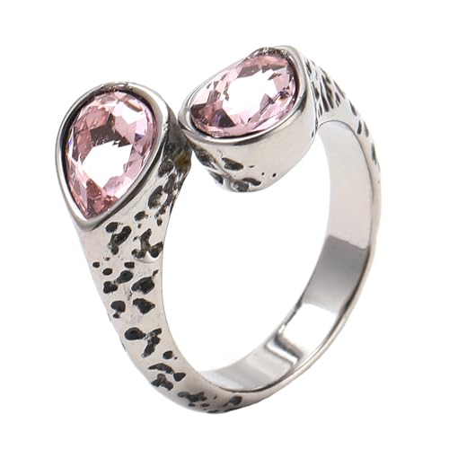 PAURO Herren Damen Edelstahl Retro Edelstein Siegelringe Teardrop Kristall Zirkon Ring Rosa Größe 54 (17.2) von PAURO