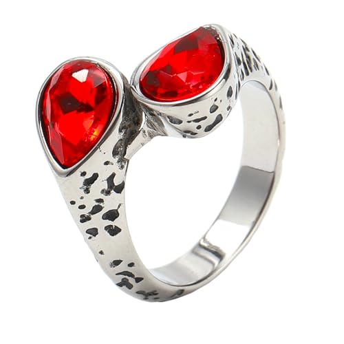 PAURO Herren Damen Edelstahl Retro Edelstein Siegelringe Teardrop Kristall Zirkon Ring Rot Größe 60 (19.1) von PAURO