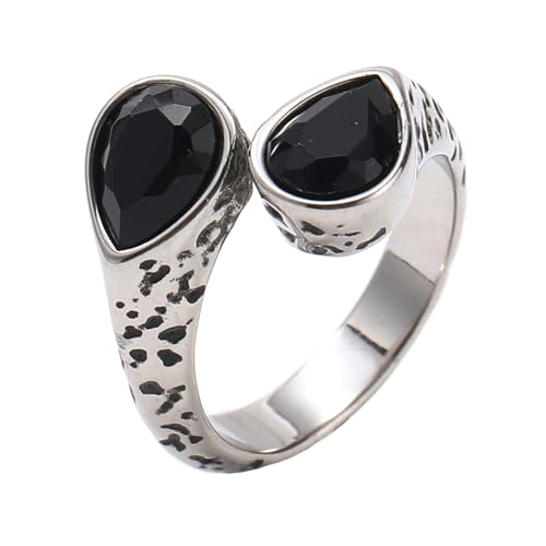 PAURO Herren Damen Edelstahl Retro Edelstein Siegelringe Teardrop Kristall Zirkon Ring Schwarz Größe 57 (18.1) von PAURO