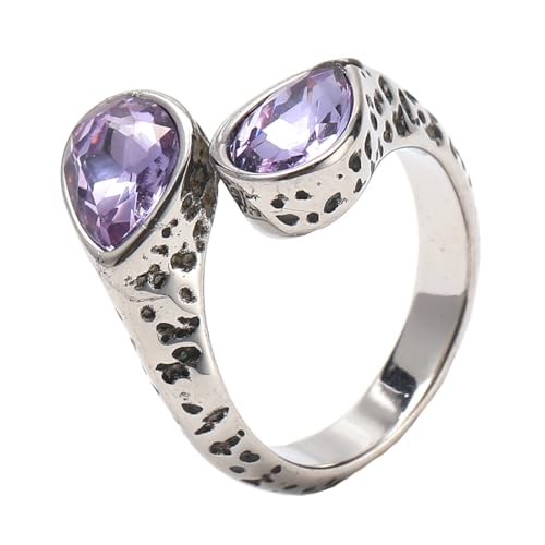 PAURO Herren Damen Edelstahl Retro Edelstein Siegelringe Teardrop Kristall Zirkon Ring Violett Größe 54 (17.2) von PAURO